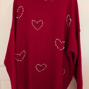 Vince Camuto Red Heart Embellished Sweater
